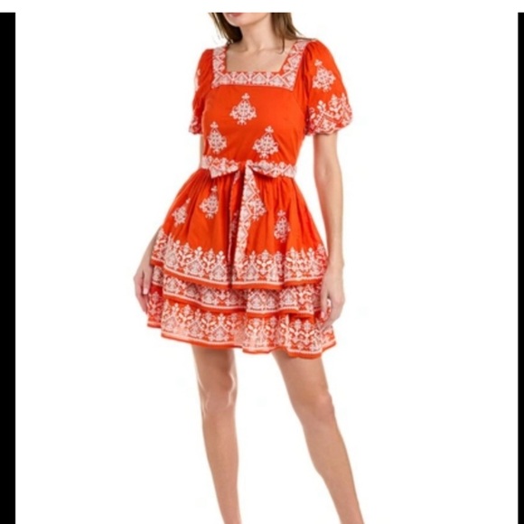 New Boden Square Neck Rara Dress in Firecracker New With Tag Size 6 Embroidered - Picture 14 of 16